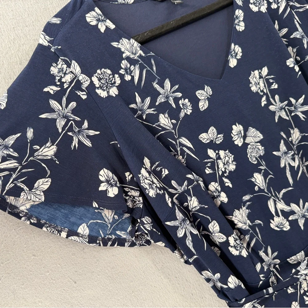 41 Hawthron Dress Womens 2X Navy White Flutter‎ Sleeve Botanical Garden Office
